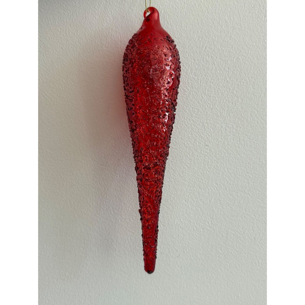 Ruby Red Snow Crusted Glass Icicle Christmas Ornament 8" Roger's Garden Set of 4 - Picture 3 of 5